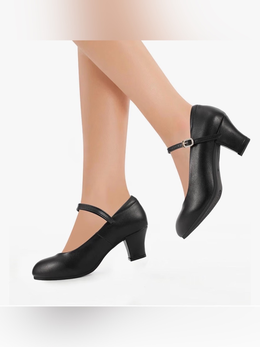 Black Mary Jane Ankle Strap Dress Pumps Dance Heels Diamond Jewel Buckle NIB 9